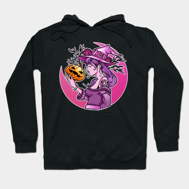 Cute Halloween Witch With Pumpkin and the Moon Hoodie by dnlribeiro88